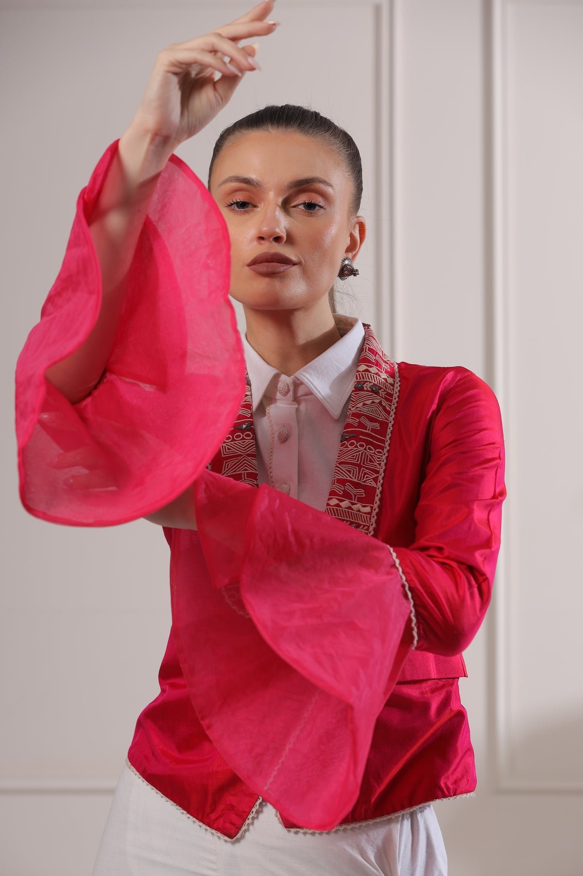 Zyana Pink Embroided Blazer Set-   Z1