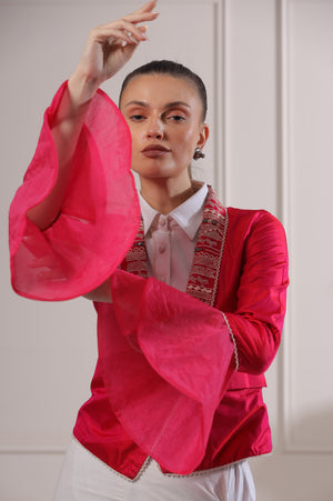 Zyana Pink Embroided Blazer Set-   Z1