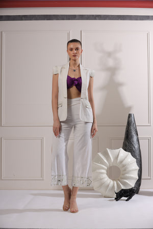White Embroided Blazer Set -   Z9