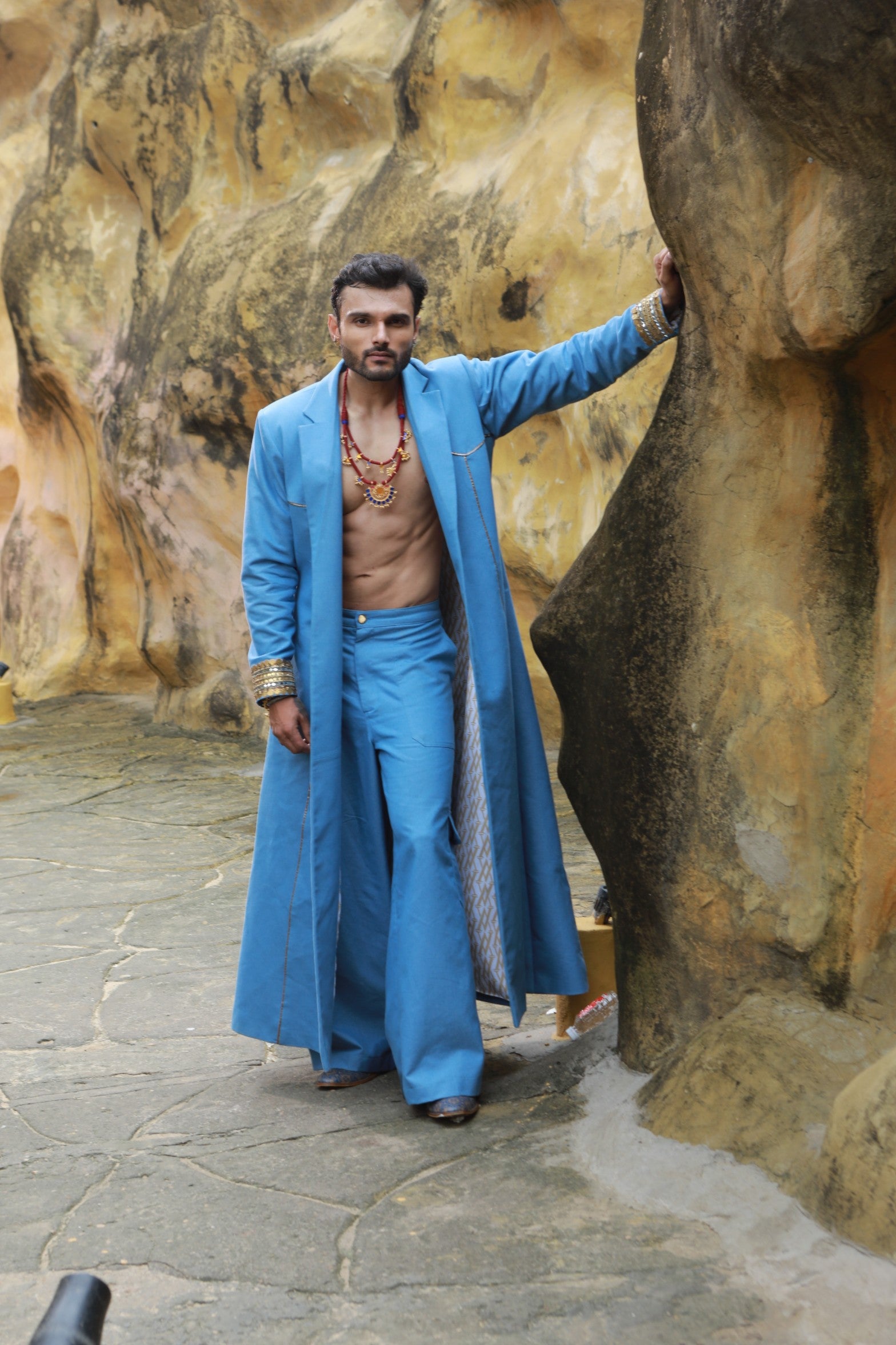 Men's denim Trench Coat with denim cargo pants-   DDM 94