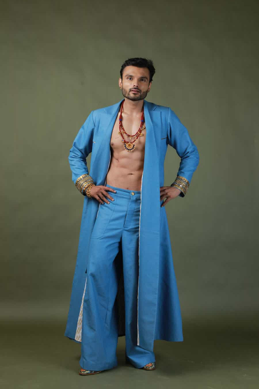 Men's denim Trench Coat with denim cargo pants-   DDM 94