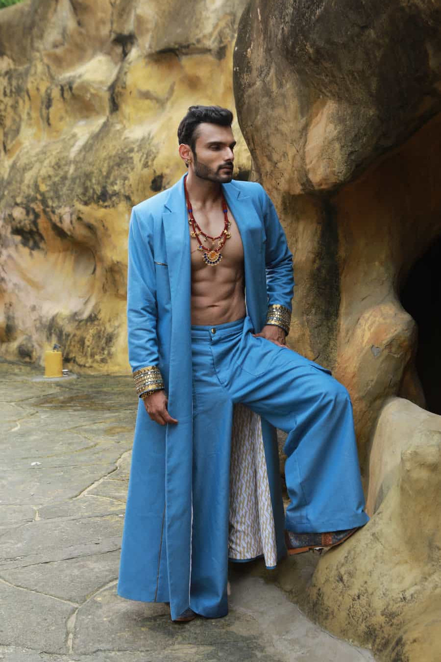 Men's denim Trench Coat with denim cargo pants-   DDM 94