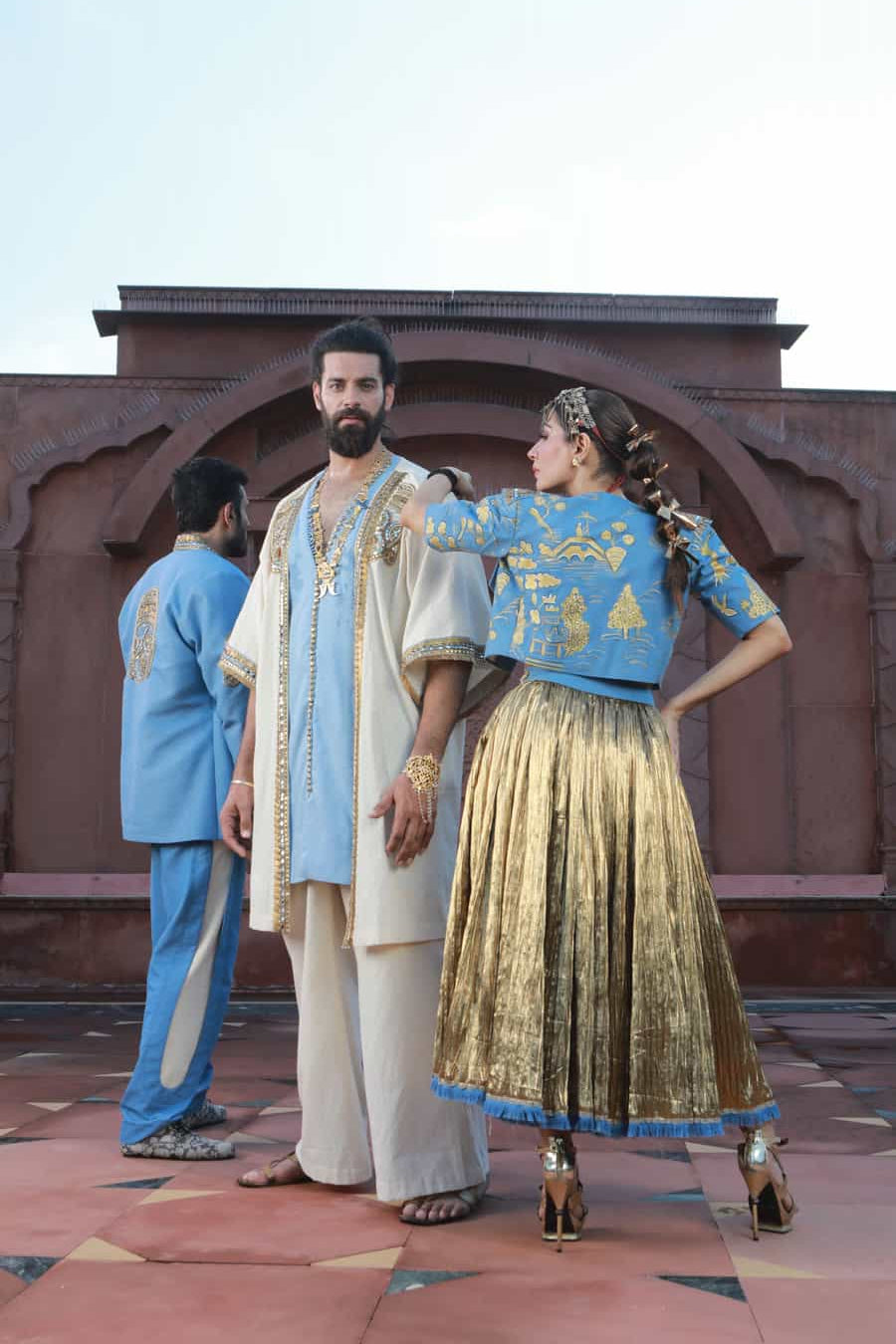 Men's khadi kimono kaftan with thin denim and khadi pants-   DDM 69