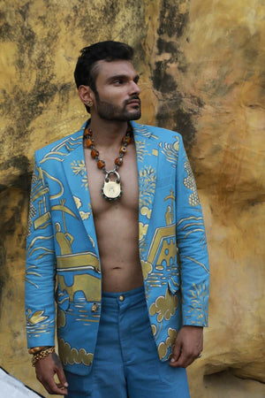 Men's denim Hand Painted blazer-   DDM 51