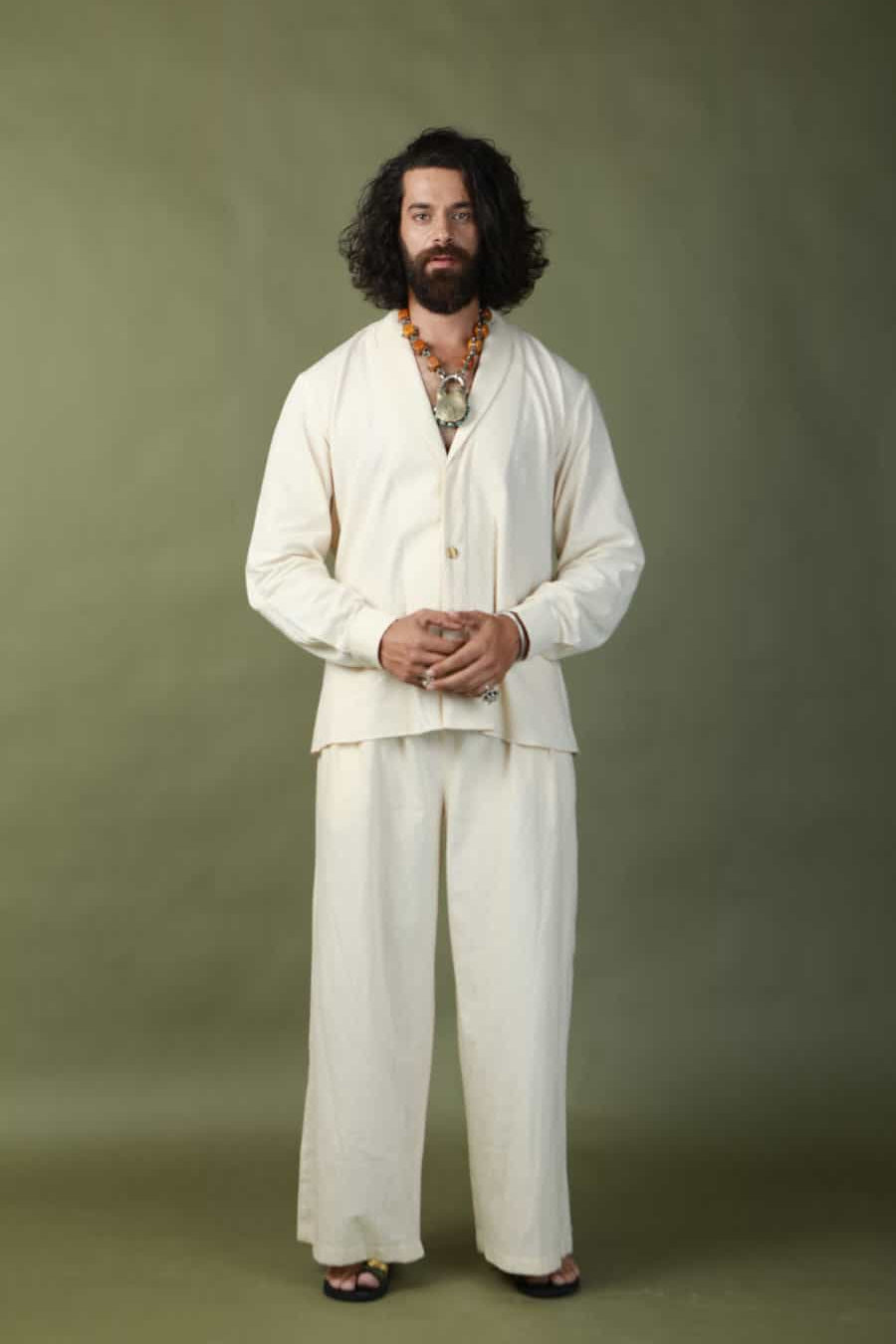Men’s kota doria hand painted shrug with khadi short kurta and pants-   DDM 71