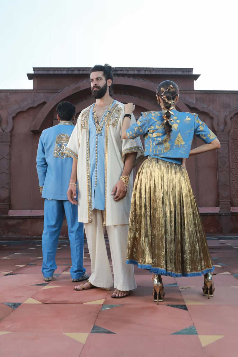 Men's khadi kimono kaftan with thin denim and khadi pants-   DDM 69