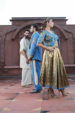 Men's khadi kimono kaftan with thin denim and khadi pants-   DDM 69