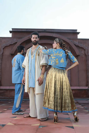 Men's khadi kimono kaftan with thin denim and khadi pants-   DDM 69