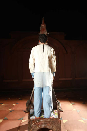 Men's Khadi and denim paneled kurta with denim pants-   DDM 70